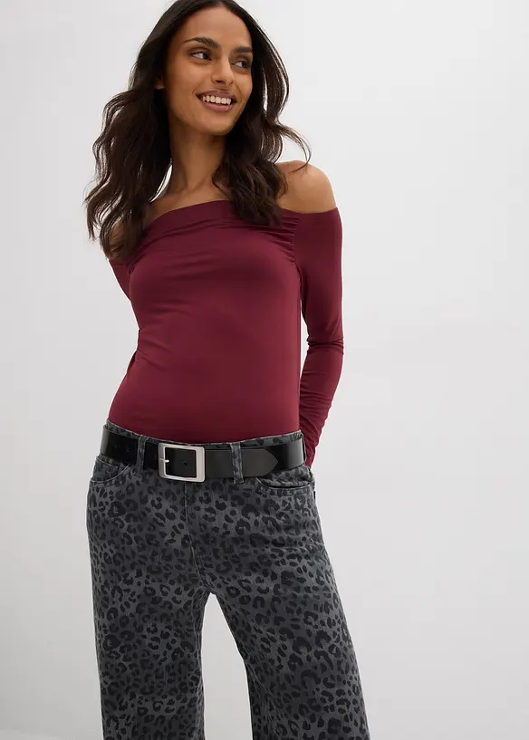 Pantaloni in twill leopardati wide leg, bonprix