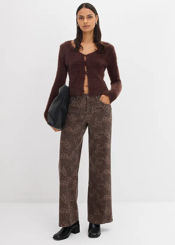 Pantaloni in twill leopardati wide leg, bonprix