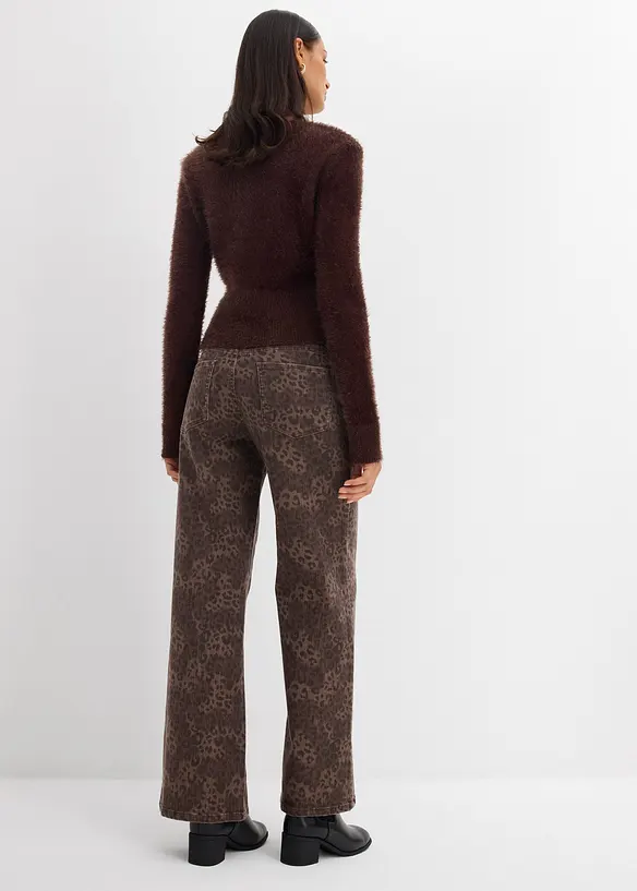 Pantaloni in twill leopardati wide leg, bonprix