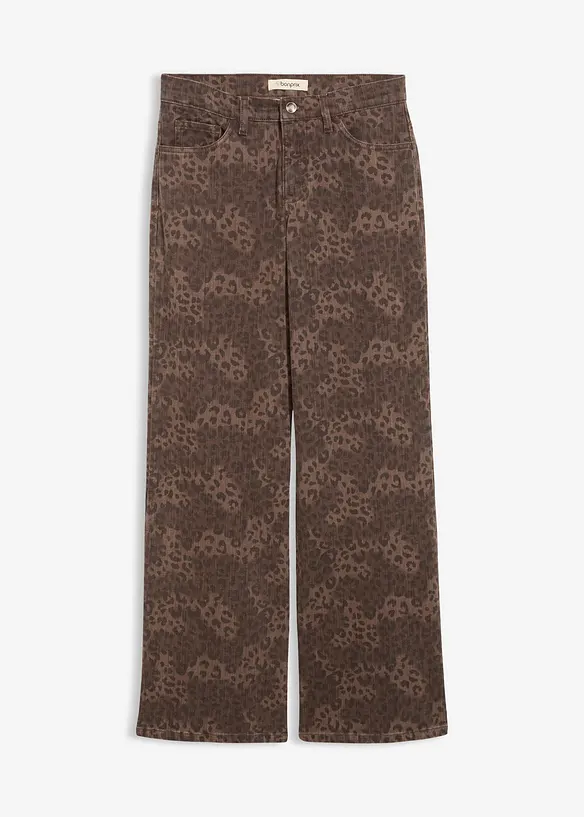 Pantaloni in twill leopardati wide leg, bonprix