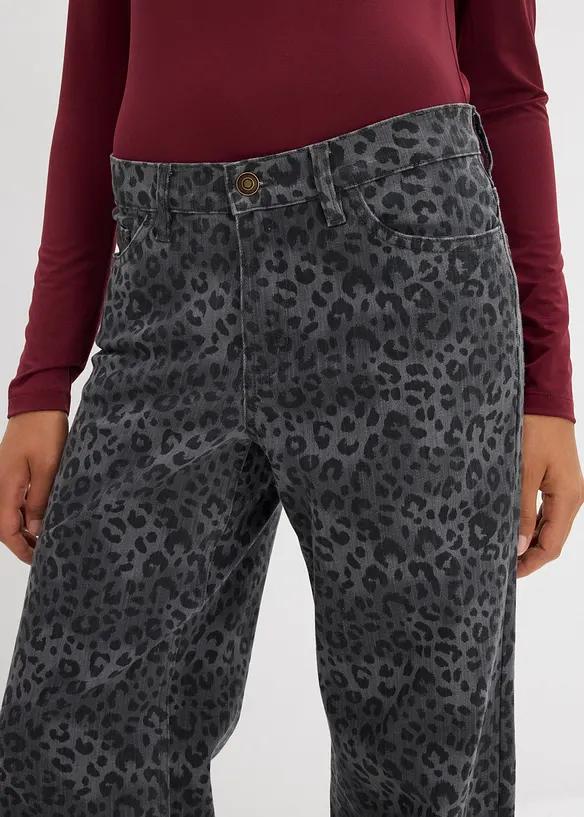 Pantaloni in twill leopardati wide leg, bonprix