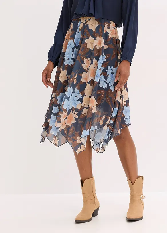 Gonna midi di chiffon con orlo asimmetrico, bonprix