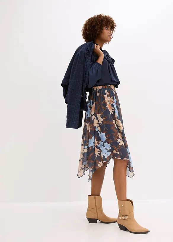 Gonna midi di chiffon con orlo asimmetrico, bonprix