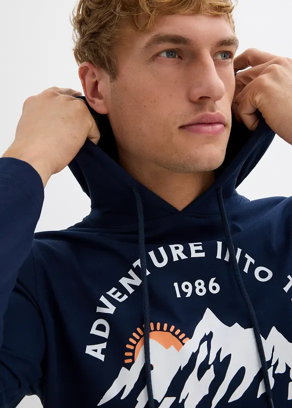 Maglia  a maniche lunghe con cappuccio in puro cotone biologico, bonprix