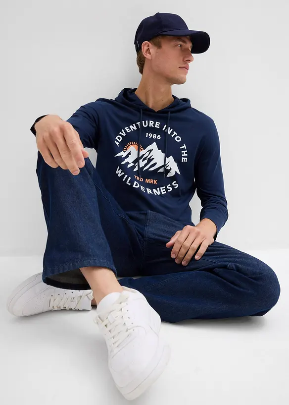 Maglia  a maniche lunghe con cappuccio in puro cotone biologico, bonprix