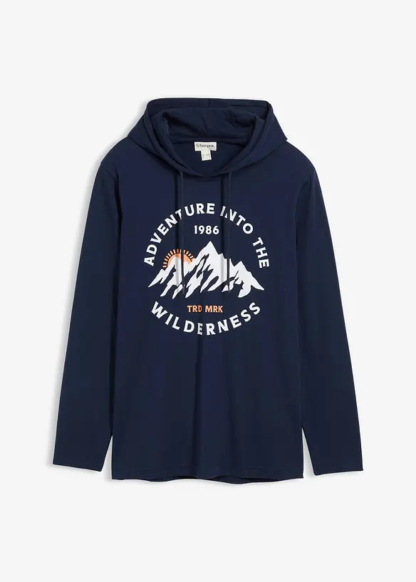Maglia  a maniche lunghe con cappuccio in puro cotone biologico, bonprix