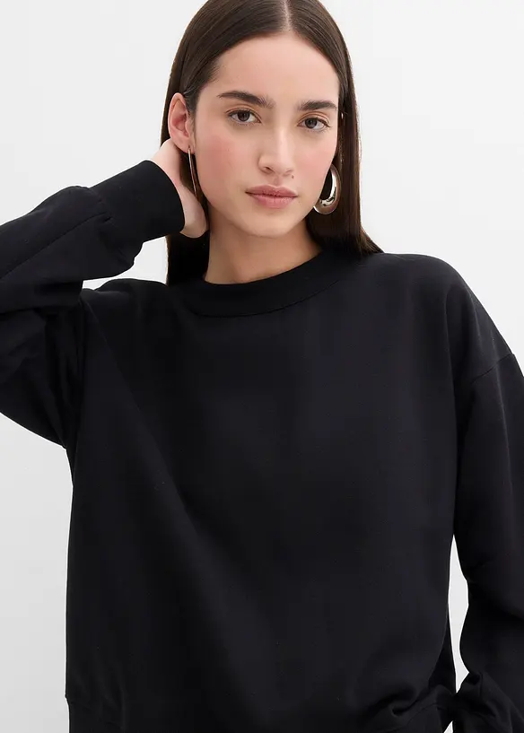 Felpa in cotone biologico con scollo ampio a coste, bonprix