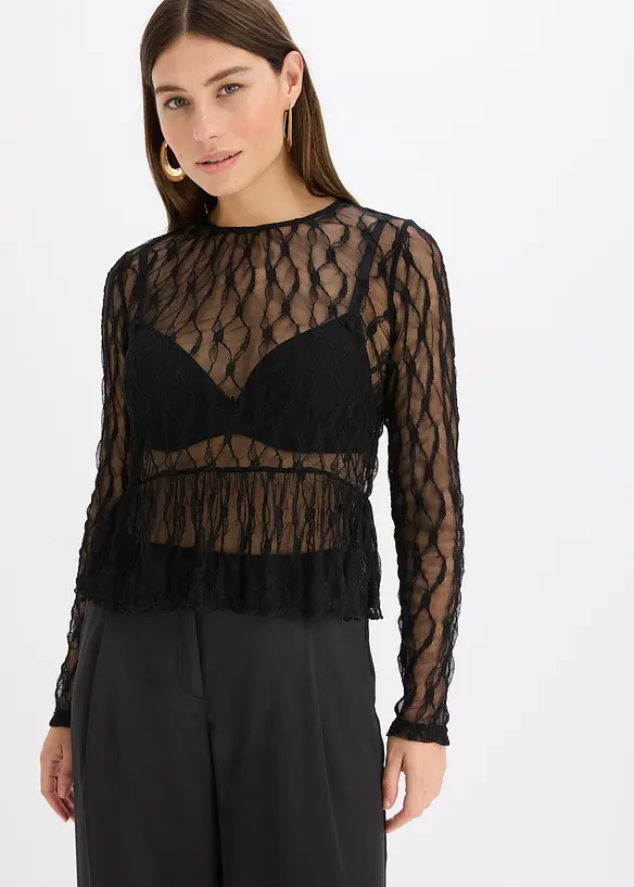 Maglia a maniche lunghe in pizzo, bonprix