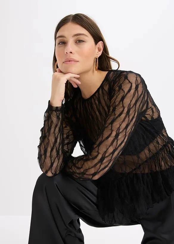 Maglia a maniche lunghe in pizzo, bonprix