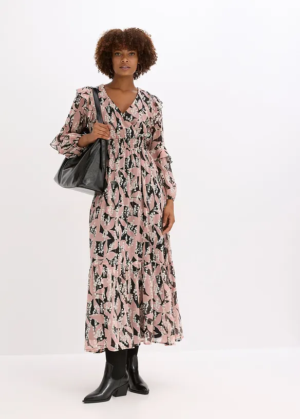 Abito di chiffon con volant, bonprix