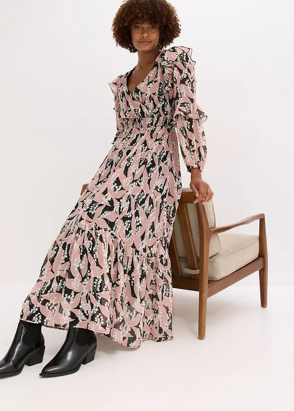 Abito di chiffon con volant, bonprix