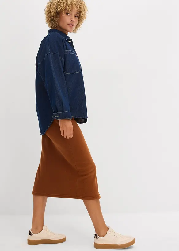 Gonna midi in felpa Polarfleece, bonprix