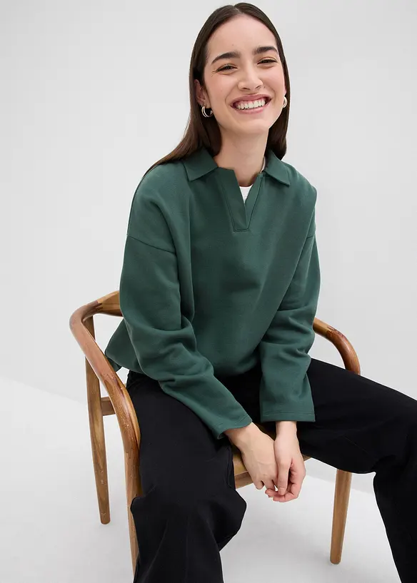 Felpa in cotone biologico con colletto polo in maglia, bonprix