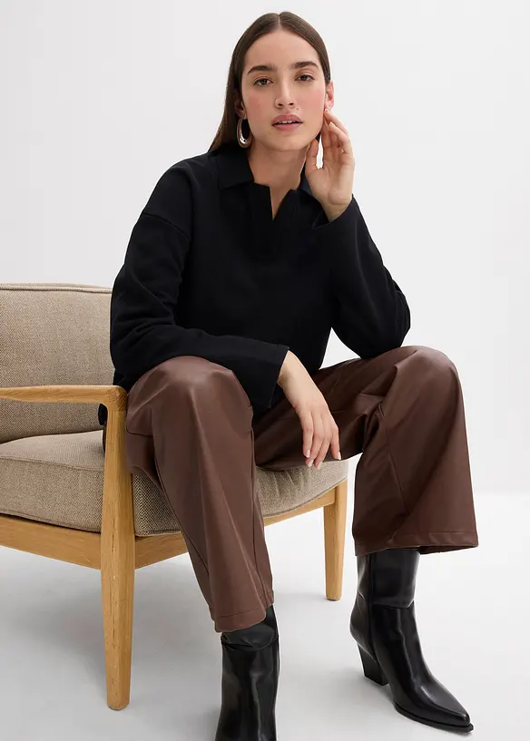 Felpa in cotone biologico con colletto polo in maglia, bonprix