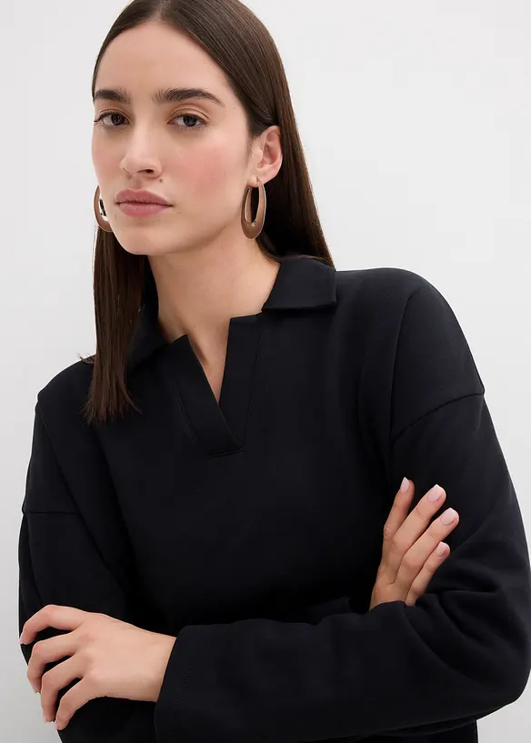 Felpa in cotone biologico con colletto polo in maglia, bonprix