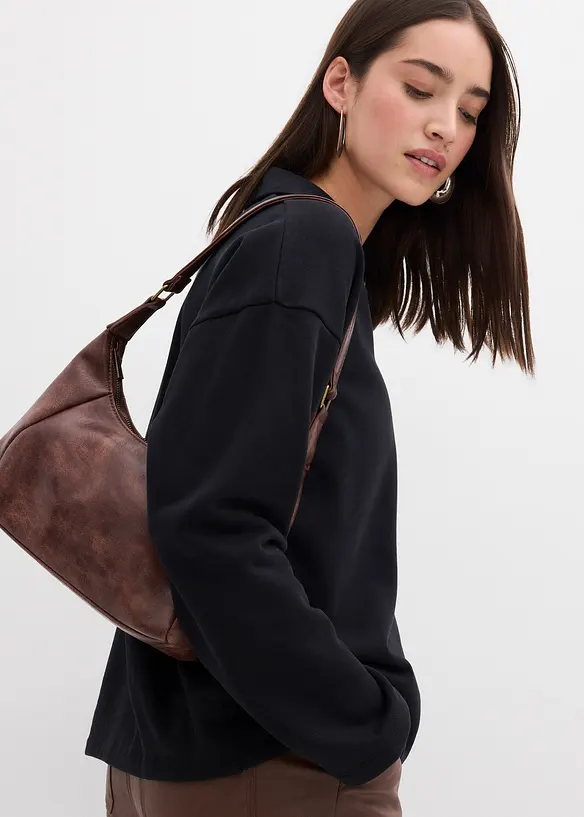 Felpa in cotone biologico con colletto polo in maglia, bonprix