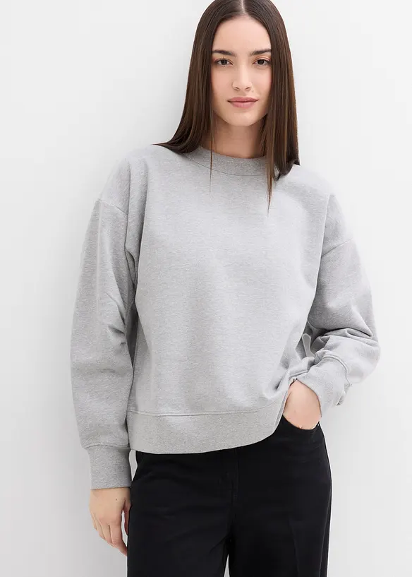 Felpa in cotone biologico con scollo ampio a coste, bonprix