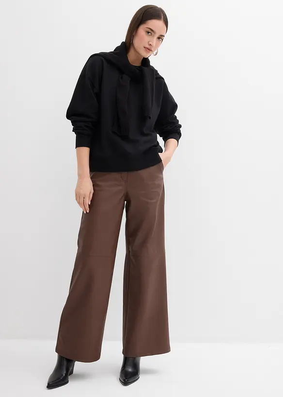 Felpa in cotone biologico con scollo ampio a coste, bonprix