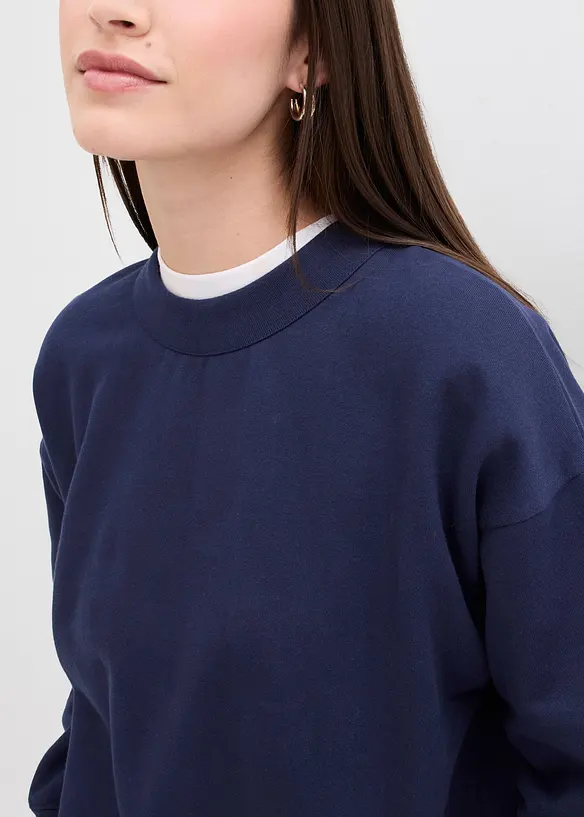 Felpa in cotone biologico con scollo ampio a coste, bonprix