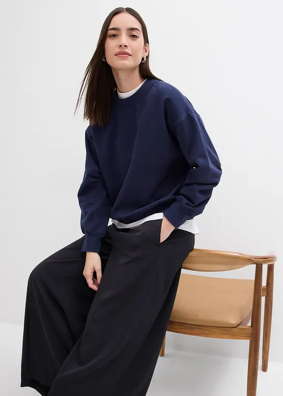 Felpa in cotone biologico con scollo ampio a coste, bonprix