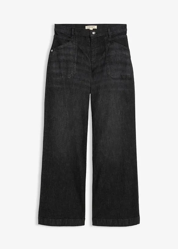 Jeans wide leg con tasche applicate, vita media, bonprix