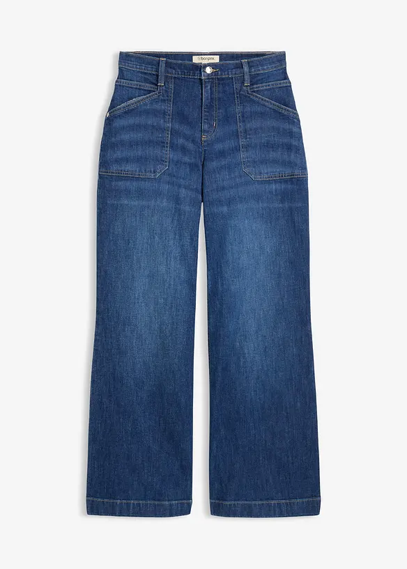 Jeans wide leg con tasche applicate, vita media, bonprix