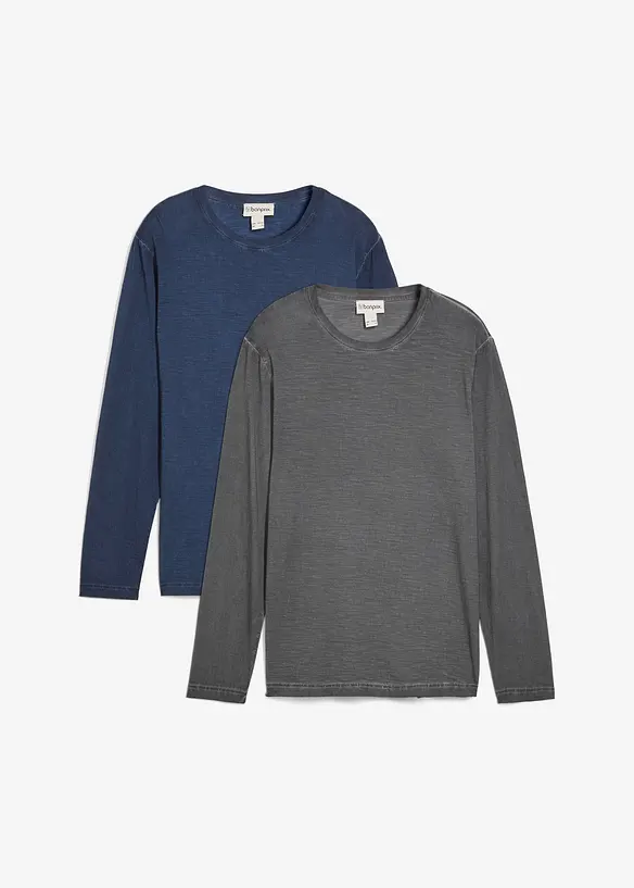 Maglia a maniche lunghe con effetto lavato (pacco da 2), bonprix
