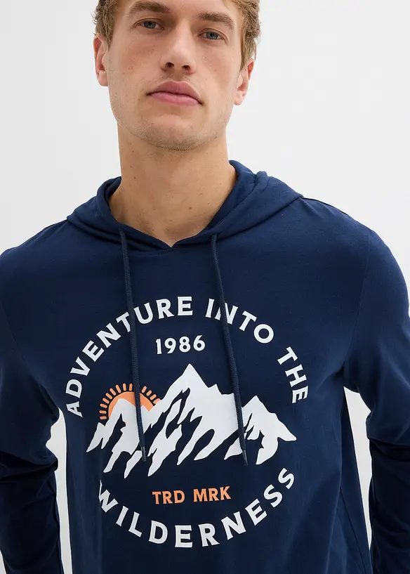 Maglia  a maniche lunghe con cappuccio in puro cotone biologico, bonprix