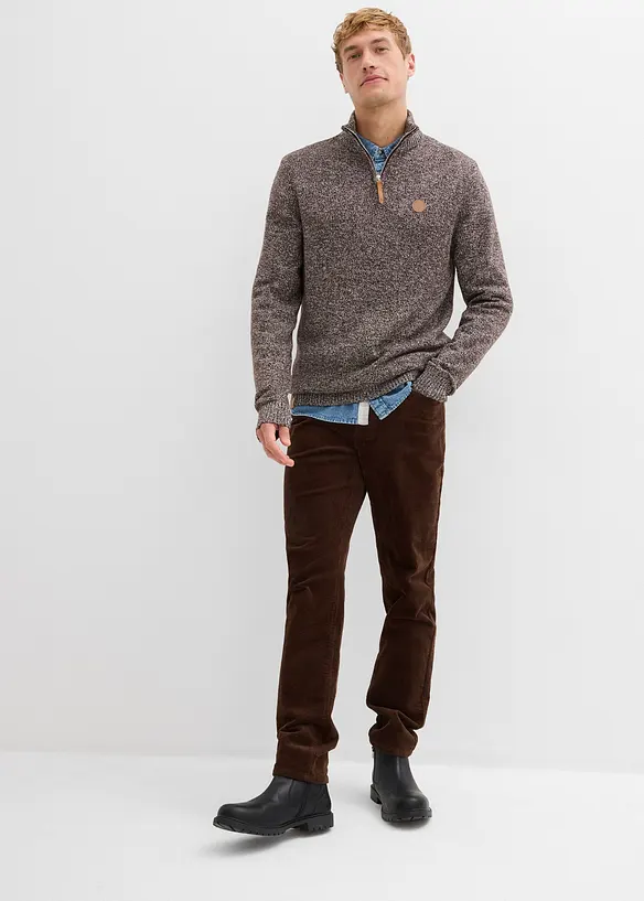 Maglione con mezza zip e puro cotone, bonprix