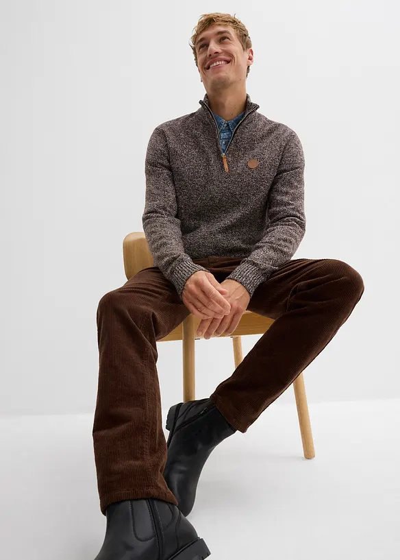 Maglione con mezza zip e puro cotone, bonprix