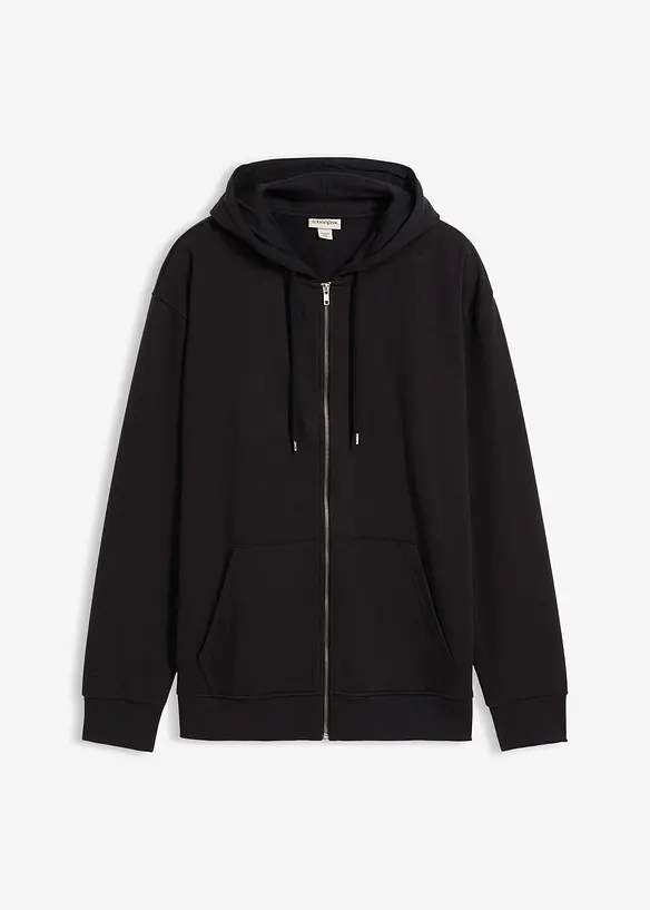 Felpa con zip, cappuccio e puro cotone, loose fit, bonprix