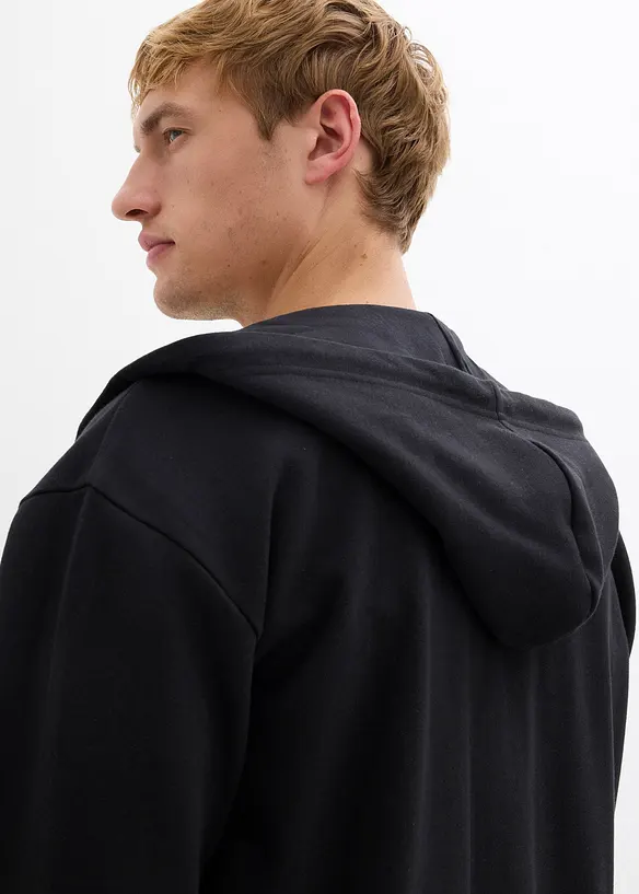 Felpa con zip, cappuccio e puro cotone, loose fit, bonprix