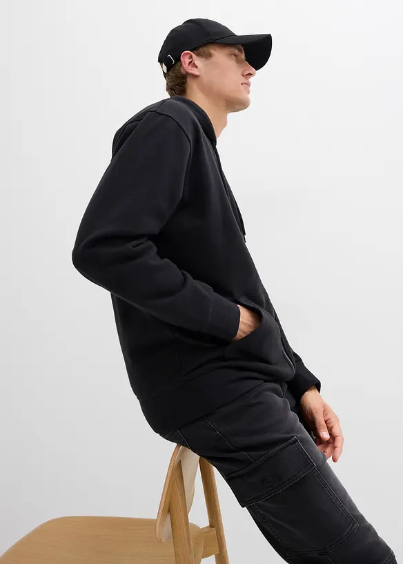 Felpa con zip, cappuccio e puro cotone, loose fit, bonprix