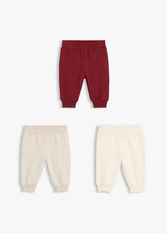 Pantaloni in felpa di cotone biologico (pacco da 3), bonprix