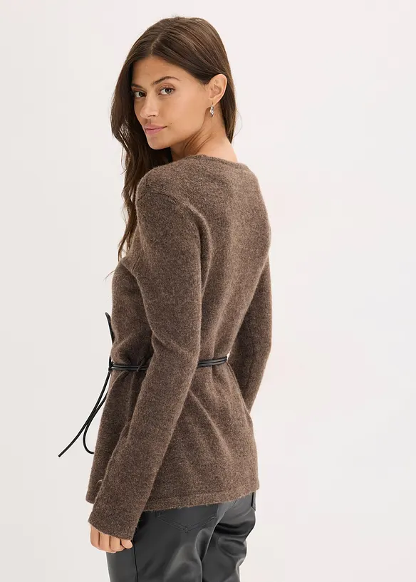 Maglia con percentuale di lana e cinturina in similpelle, bonprix