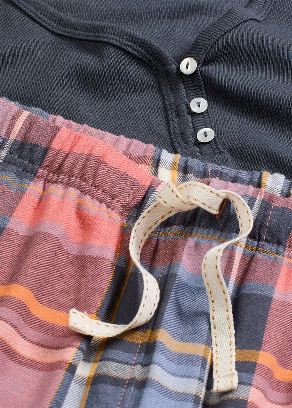 Pigiama con maglia a coste e pantaloni in flanella con filato glitterato, bonprix