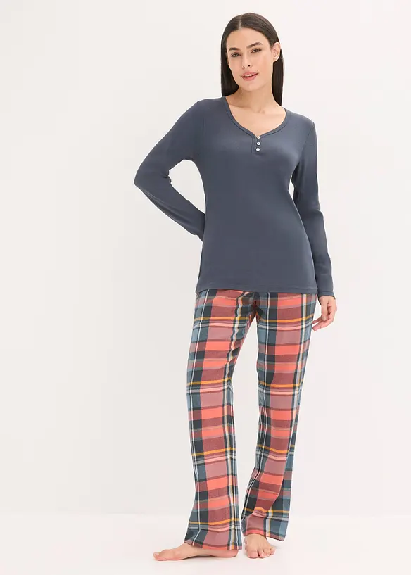 Pigiama con maglia a coste e pantaloni in flanella con filato glitterato, bonprix