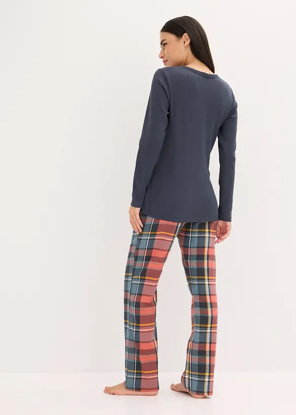 Pigiama con maglia a coste e pantaloni in flanella con filato glitterato, bonprix