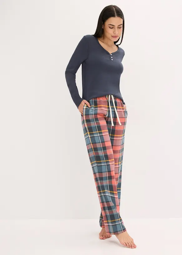 Pigiama con maglia a coste e pantaloni in flanella con filato glitterato, bonprix