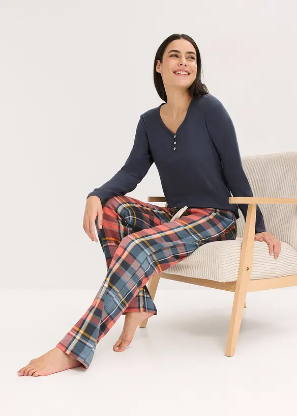Pigiama con maglia a coste e pantaloni in flanella con filato glitterato, bonprix