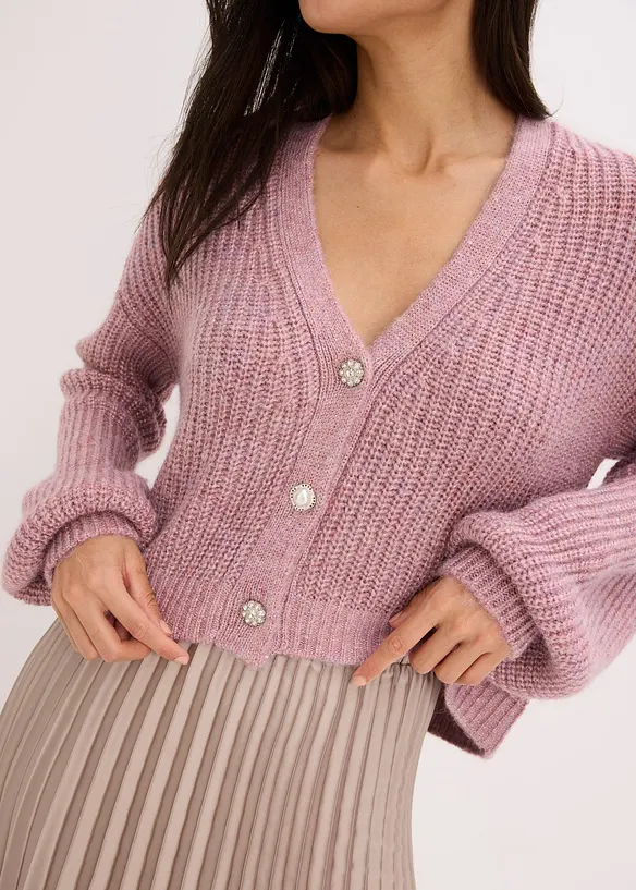 Cardigan corto con filato glitterato in misto lana, bonprix