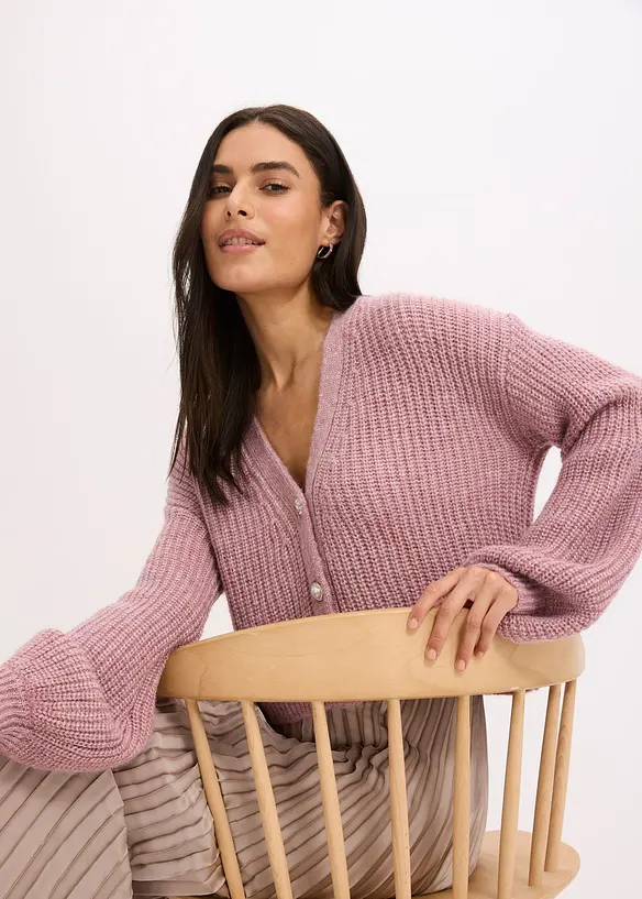 Cardigan corto con filato glitterato in misto lana, bonprix