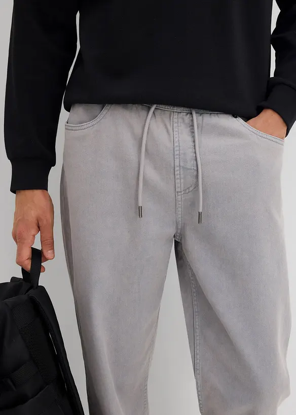 Pantaloni svasati con elastico in vita in twill di puro cotone, relaxed fit, bonprix