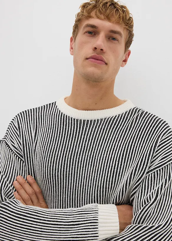Maglione a coste in misto cotone, loose fit, bonprix