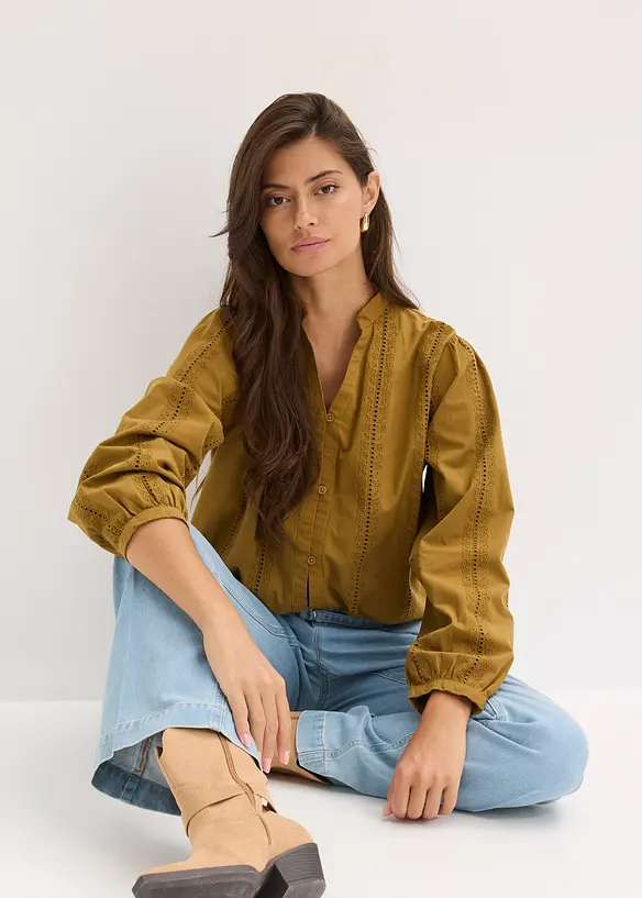 Blusa in cotone con dettagli in pizzo, bonprix