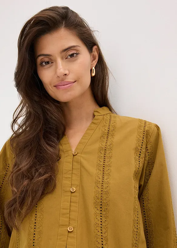 Blusa in cotone con dettagli in pizzo, bonprix