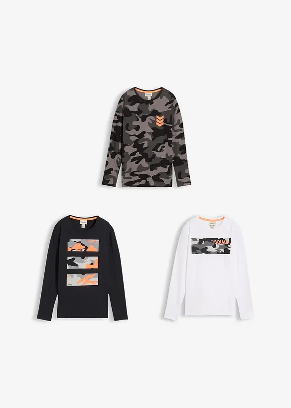 Maglia a maniche lunghe in puro cotone (pacco da 3), bonprix