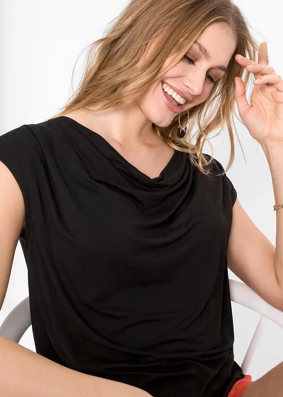 Maglia con scollo a cascata in misto viscosa, bonprix