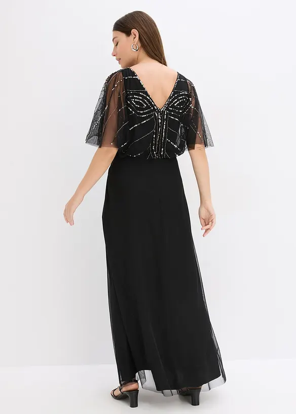 Abito lungo in tulle raffinato con paillettes, bonprix