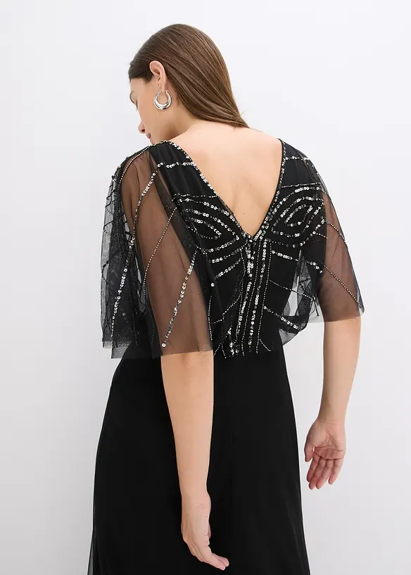 Abito lungo in tulle raffinato con paillettes, bonprix